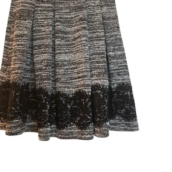Karl Lagerfeld Tweed Lace Hem Marled Black Skirt Size 4 Feminine Coquette Girl - Picture 5 of 14